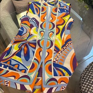 Zara Multicolor Retro Print Dress - Blue, Orange, Purple, Yellow